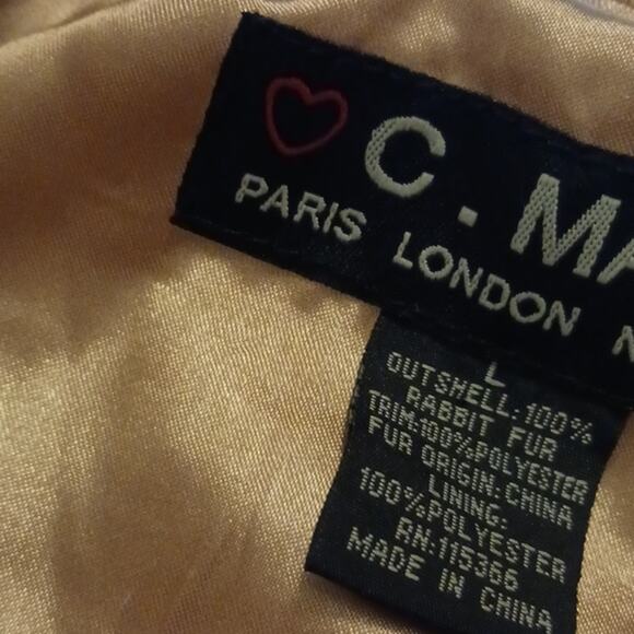 Rabbit Fur PEA COAT Cropped Jacket Jrs Sz L Lt Brown Topper Prom Glam 3/4 Sleeve - Picture 4 of 7